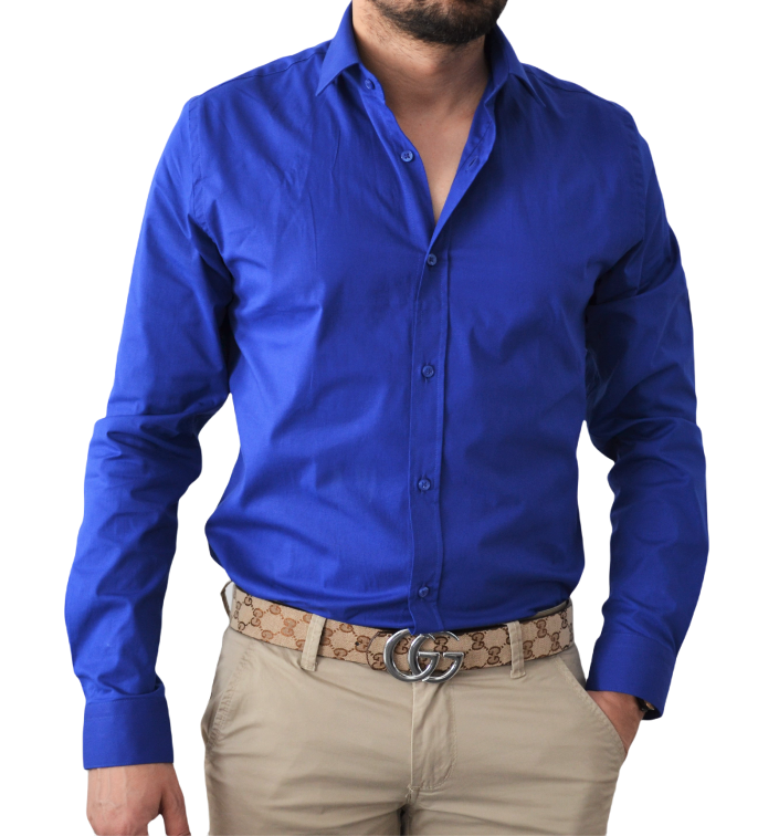 Chemise homme bleu roi unie slim