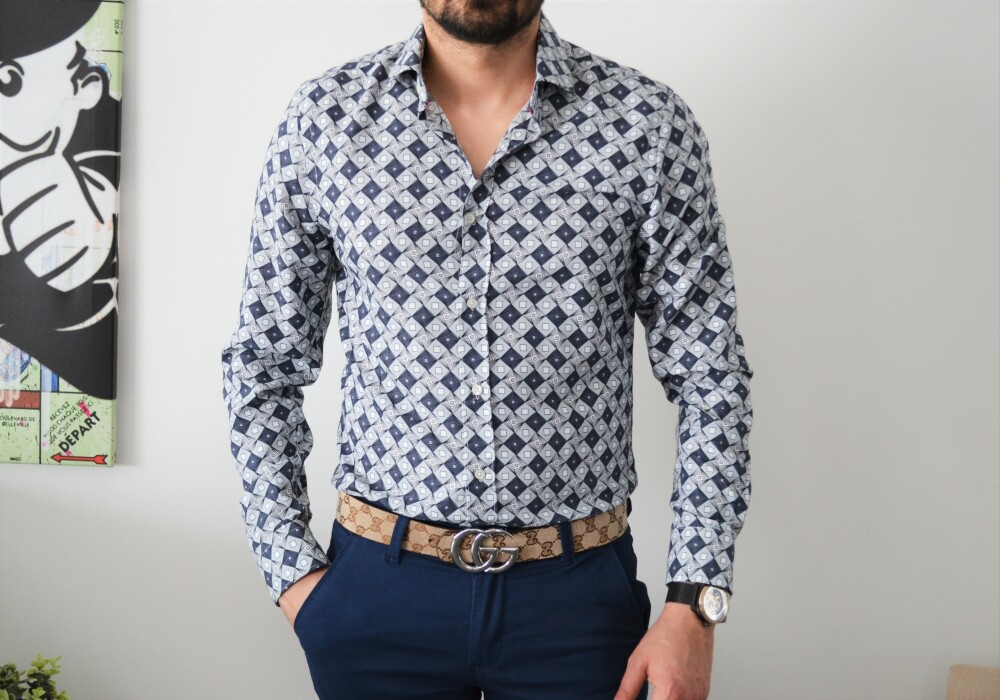 chemise homme bleu slim a carreaux