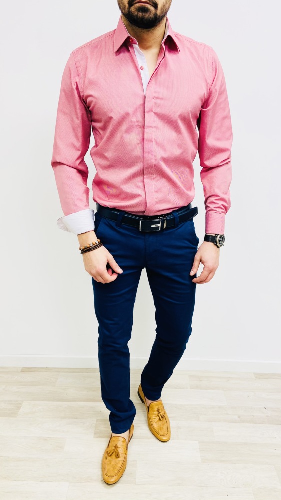 chemise homme fushia slim effet carreaux vichy