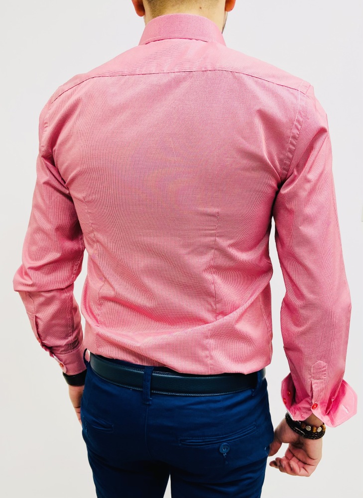 chemise homme fushia slim effet carreaux vichy