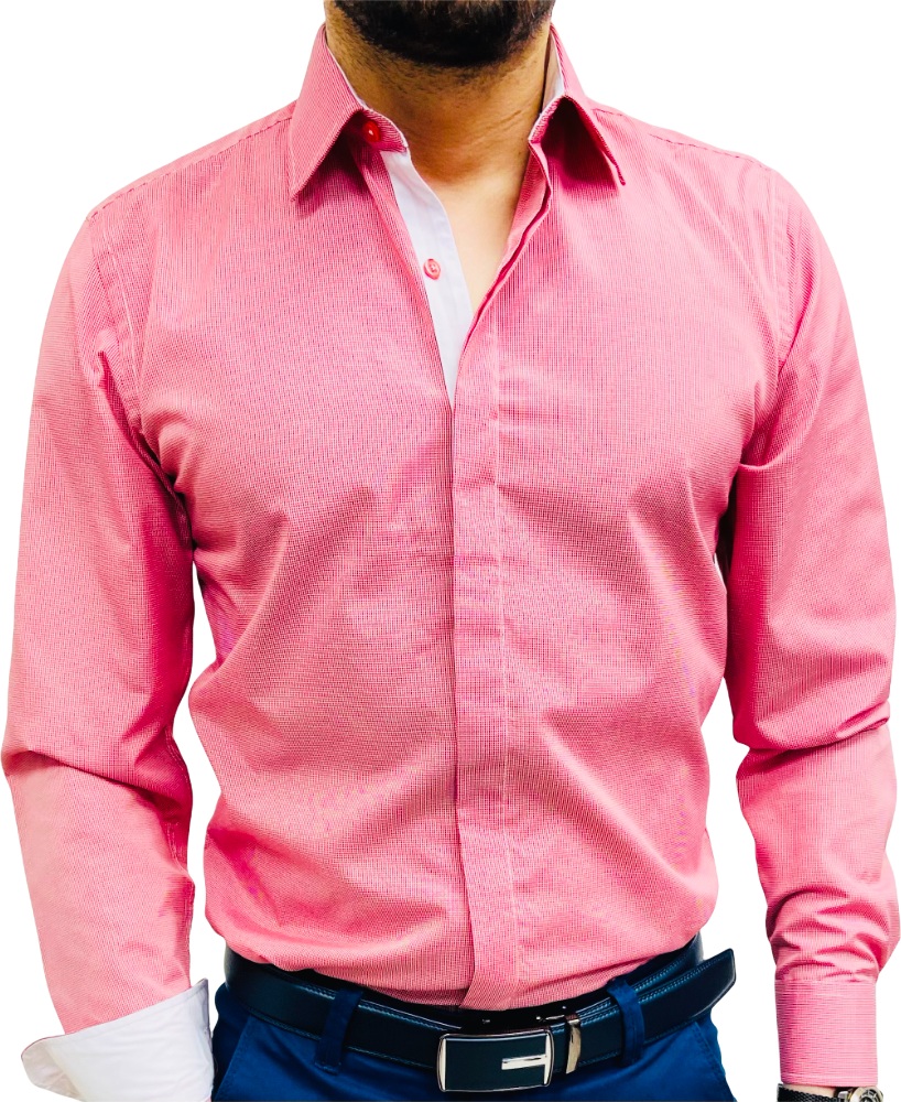 chemise homme fushia slim effet carreaux vichy