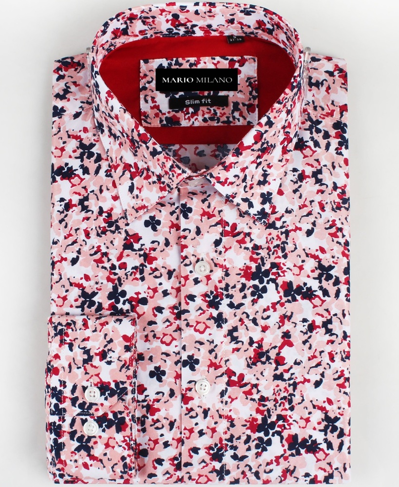 chemise homme rose slim à fleurs bleu