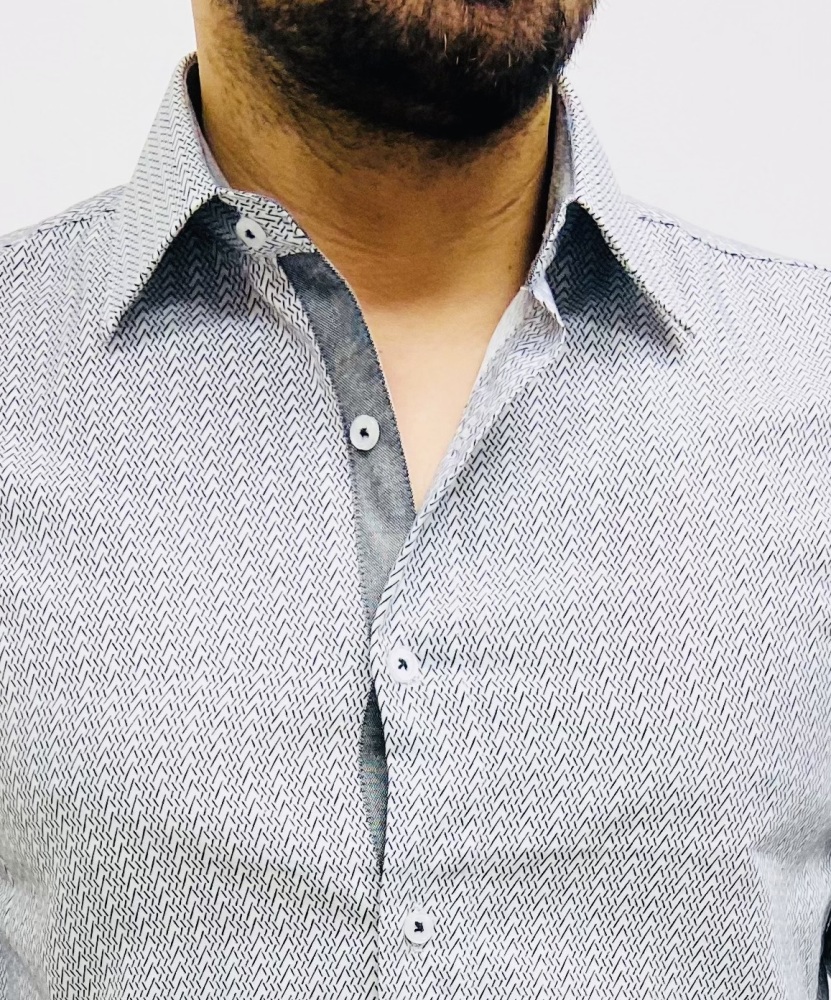 chemise homme grise slim effet chevron