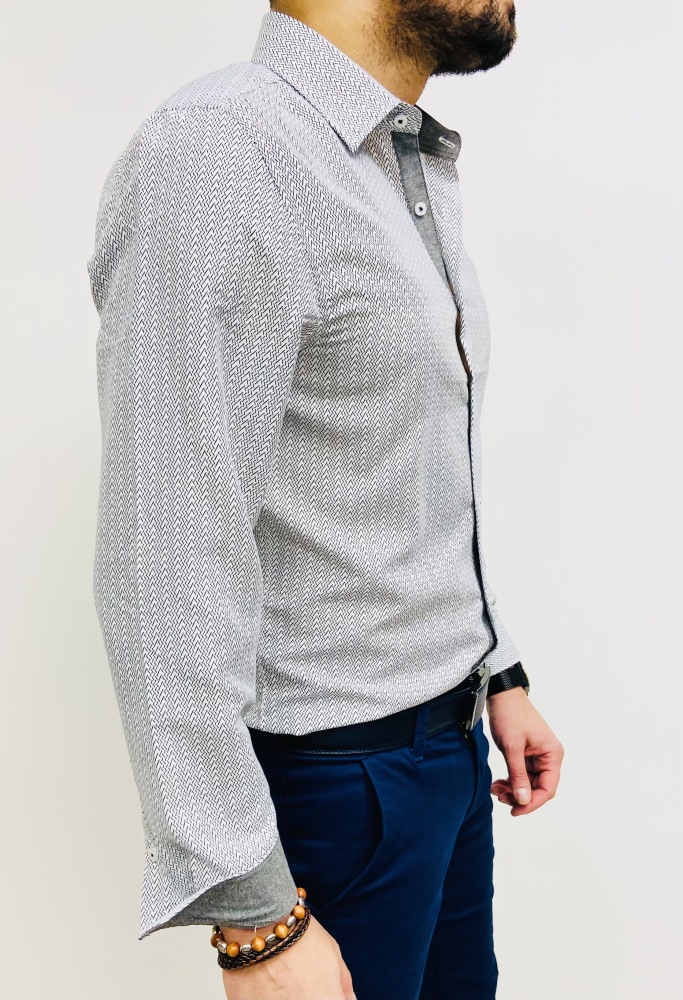 chemise homme grise slim effet chevron