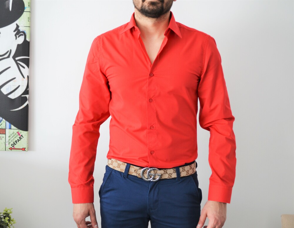 Chemise homme rouge unie slim