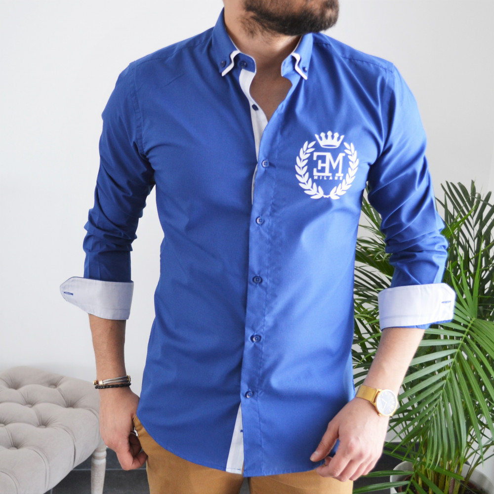 Chemise homme bleue double cols mao Emporio Milano