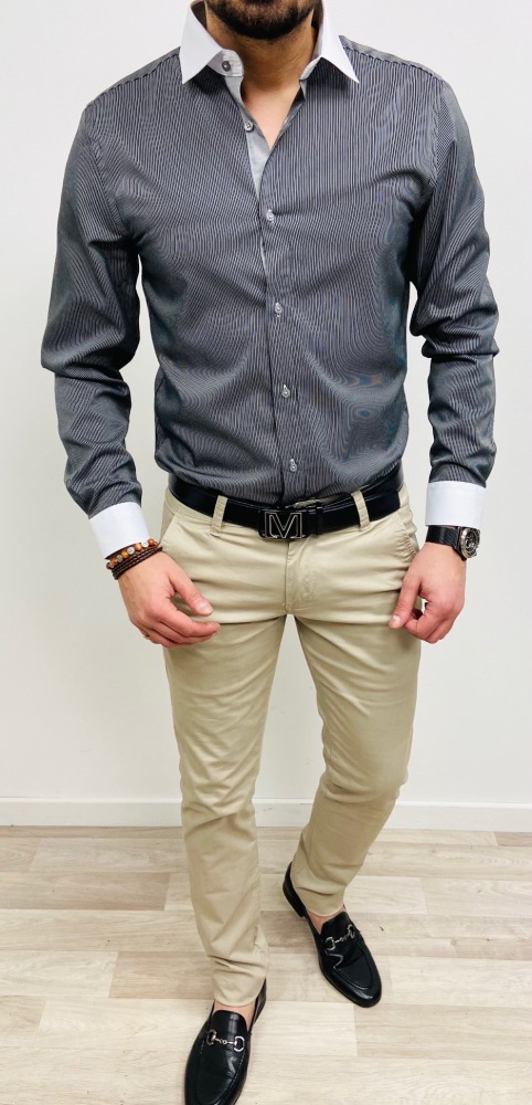 chemise homme noire à fines rayures