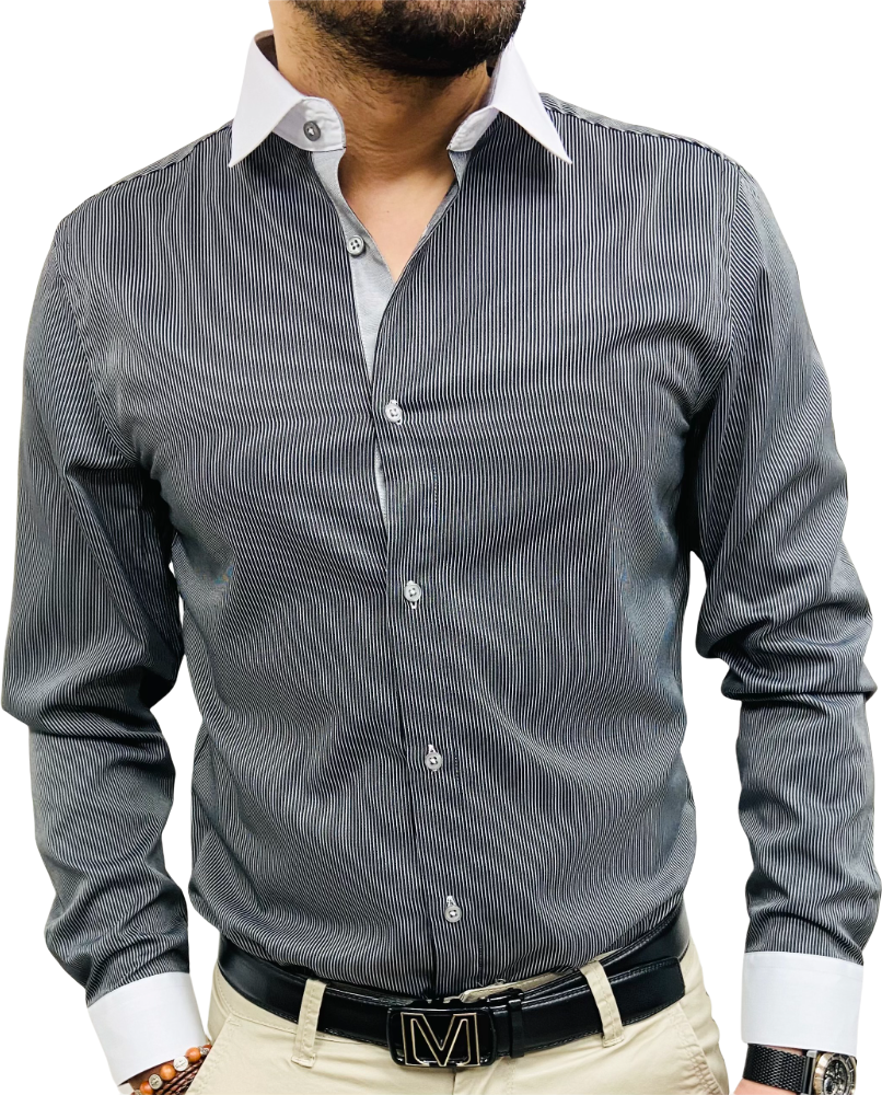 chemise homme noire à fines rayures
