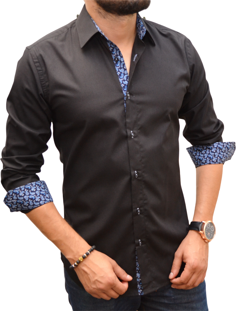 Chemise homme noire intérieur motifs satin