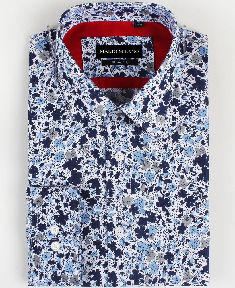 chemise homme bleu slim à fleurs