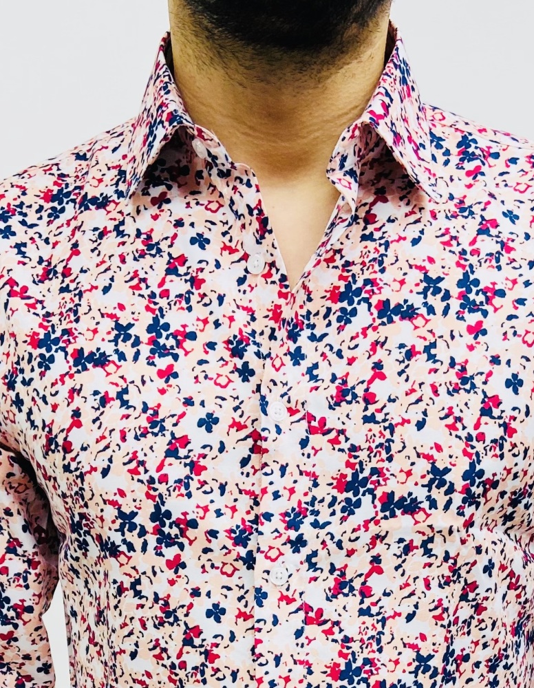 chemise homme rose slim à fleurs bleu