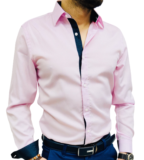 chemise homme rose slim intérieur bleu