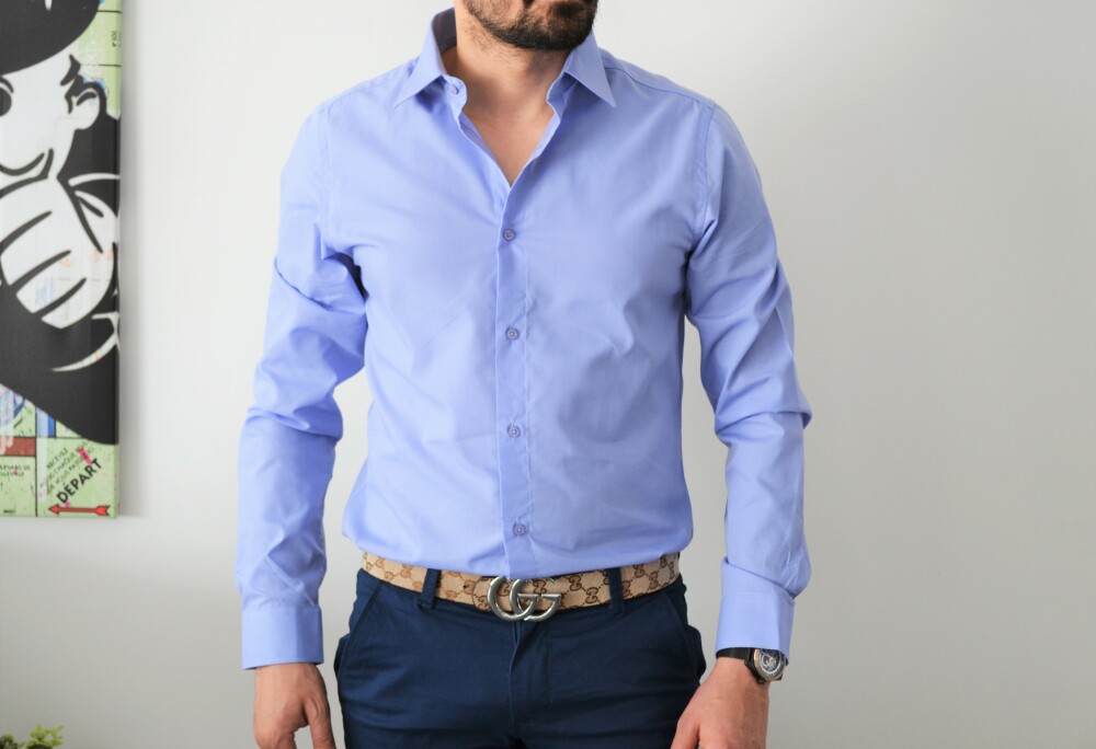 Chemise homme bleu ciel unie slim