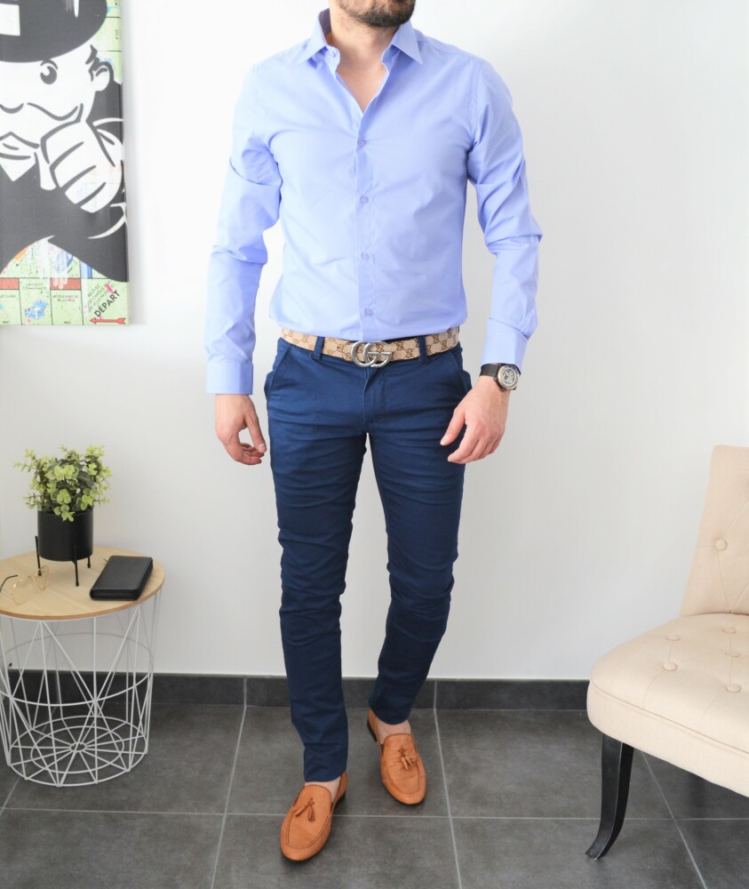 Chemise homme bleu ciel unie slim