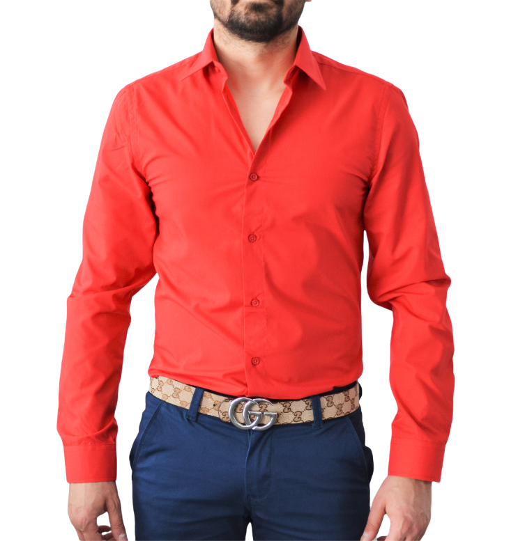 Chemise homme rouge unie slim