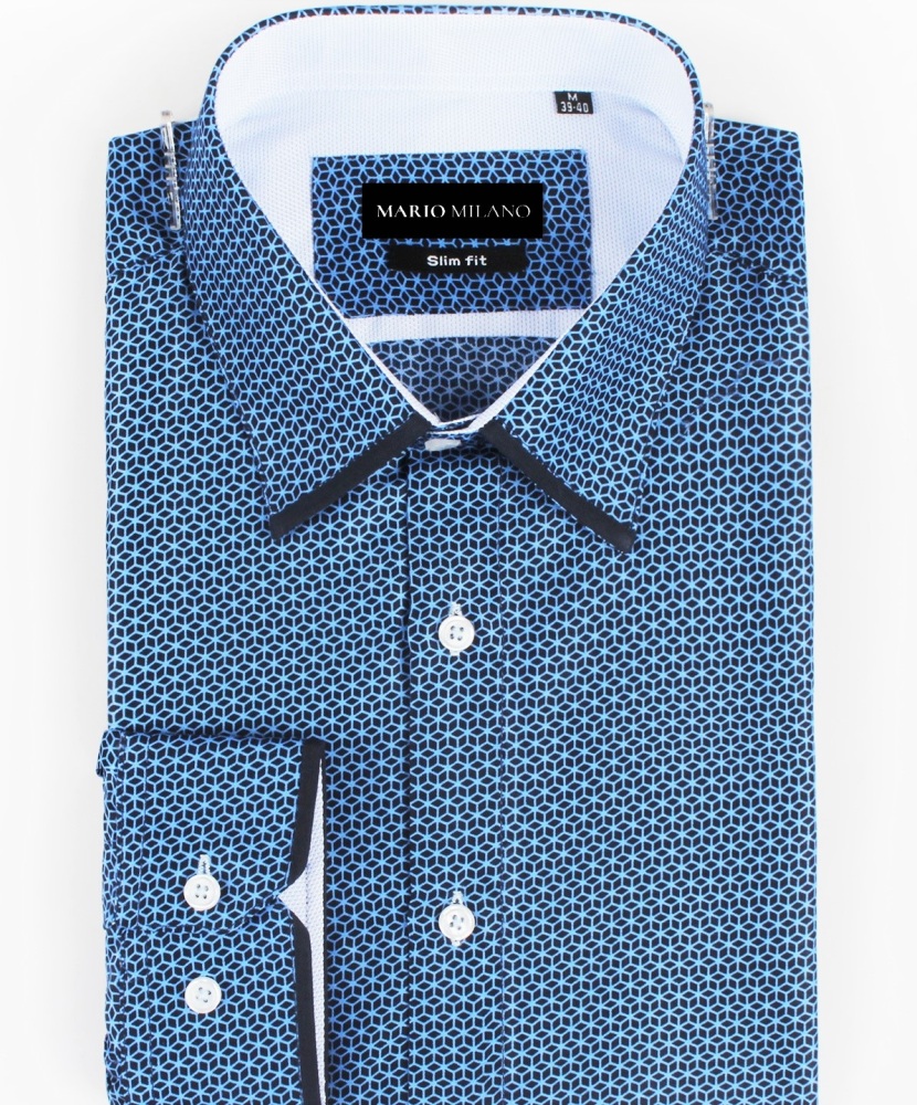 chemise homme slim bleu motif cube 3D