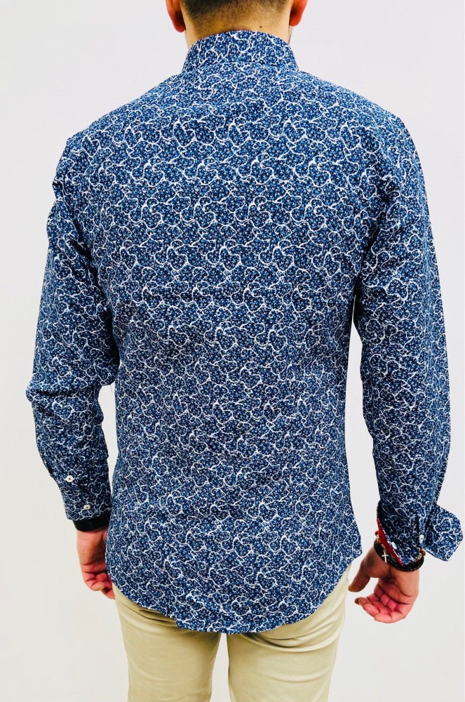 chemise homme slim bleu marine fleuris
