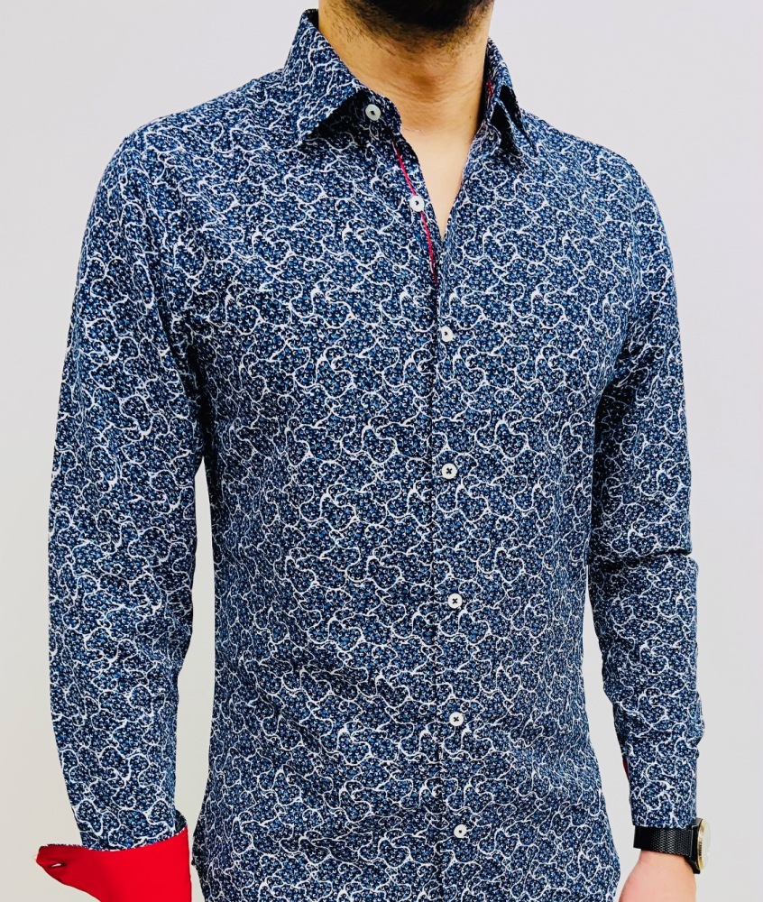 chemise homme slim bleu marine fleuris