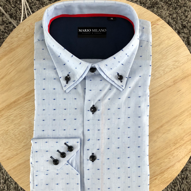 chemise homme slim à petits points bleu ciel