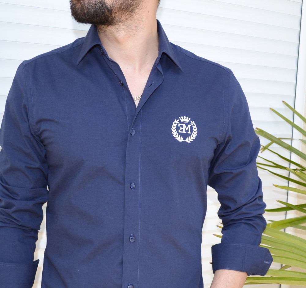 Chemise emporio milano bleu marine slim fit avec logo