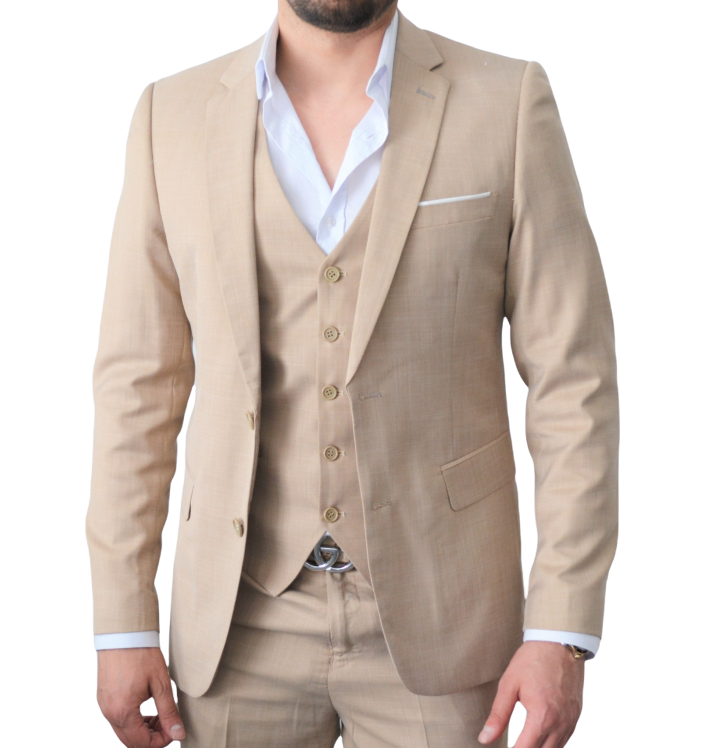 Costume beige slim avec gilet