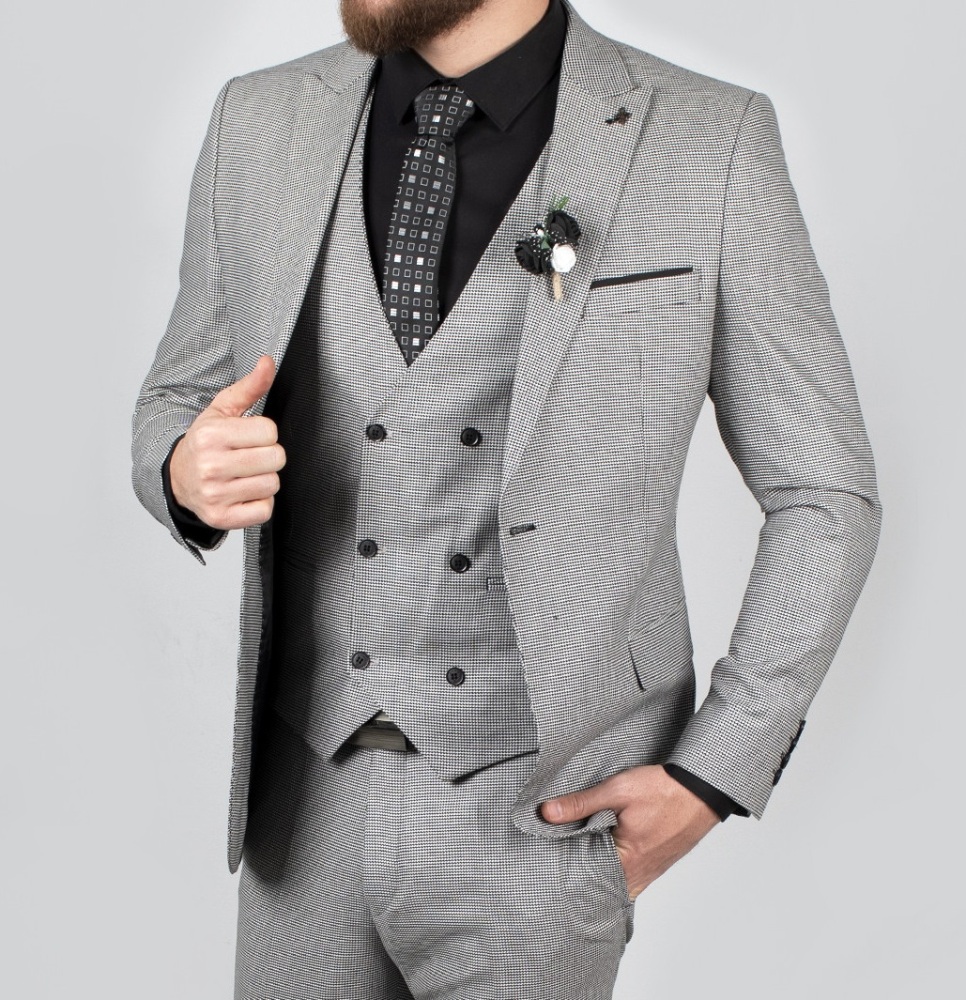 costume homme gris slim avec gilet croisé