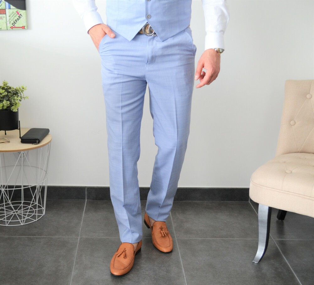 Costume bleu slim effet lin