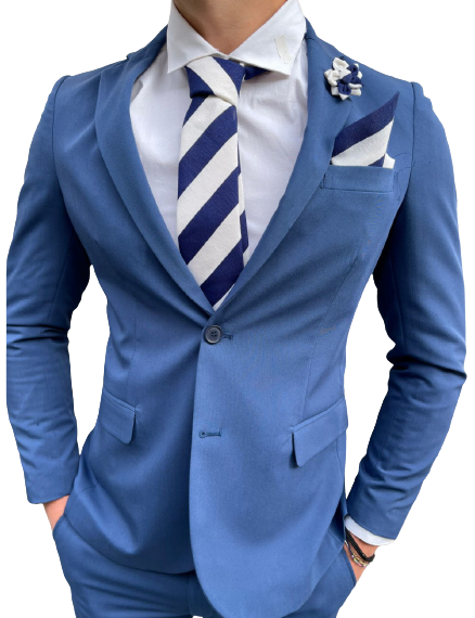 Veste de Costume Blazer Cintré pour Homme Bleu Ciel 1 Bouton