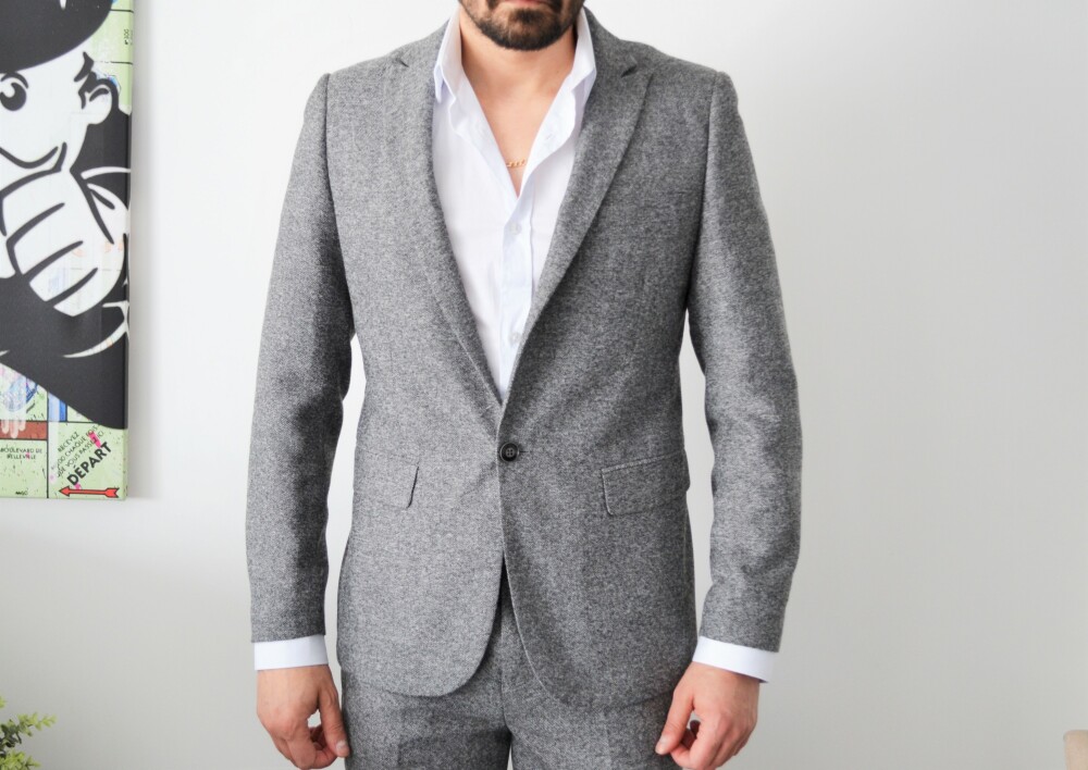 Costume homme gris effet chevron slim