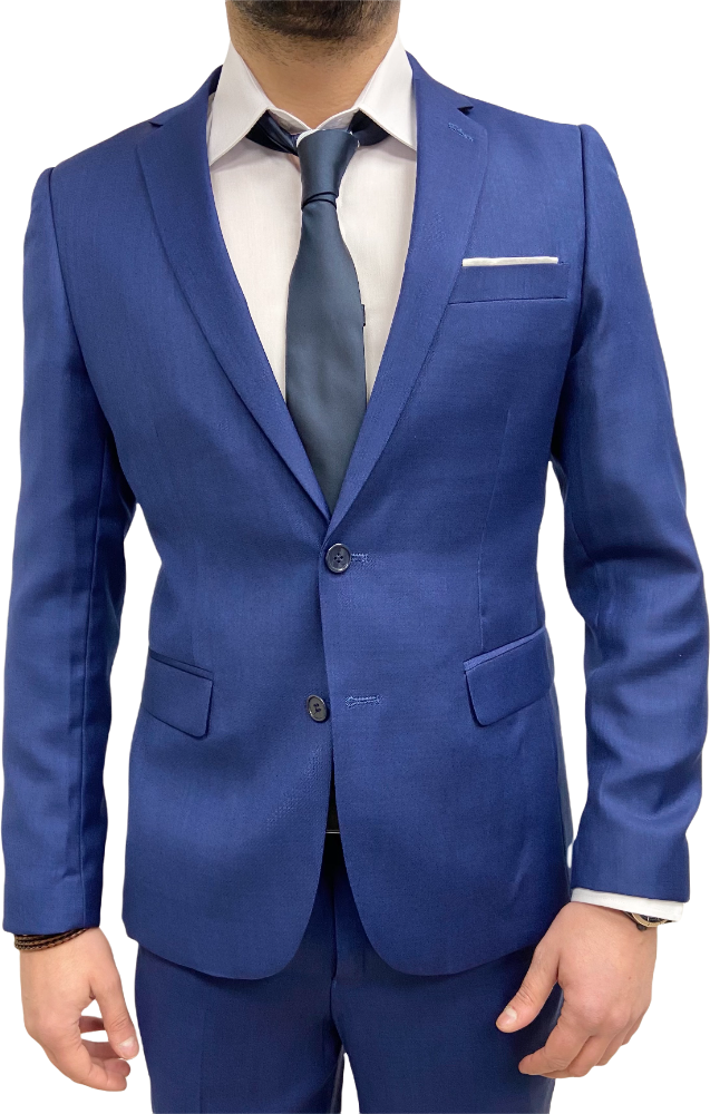 Costume homme bleu roi avec pochette blanche