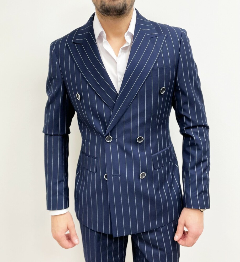 Costume homme croisé bleu à rayures