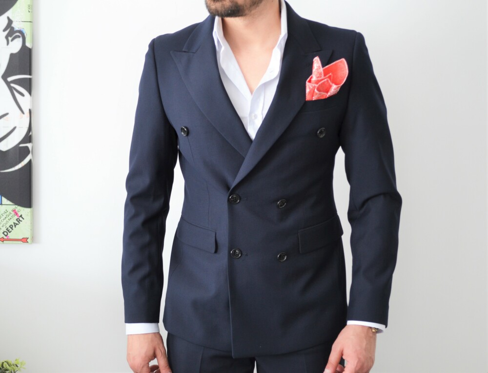 Costume homme croisé bleu slim