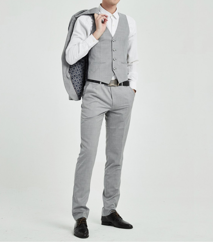 costume homme gris clair slim 3 pièces avec gilet