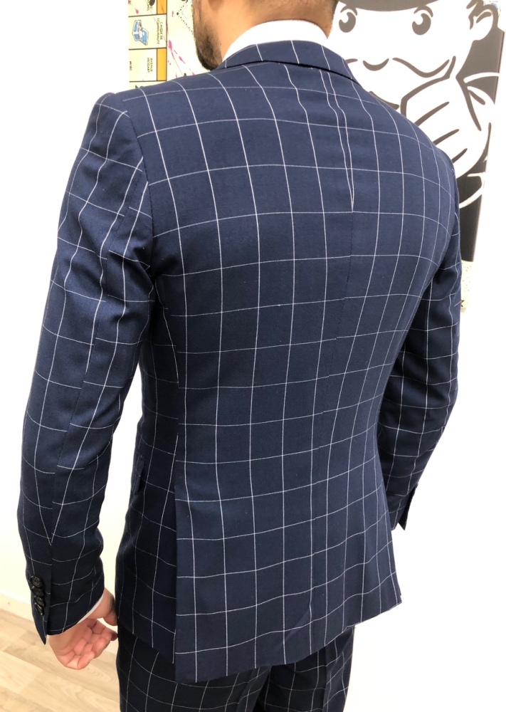 Costume homme slim bleu à carreaux 3 pièces