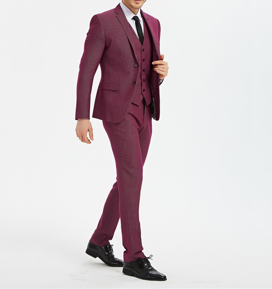 costume homme bordeaux slim 3 pièces avec gilet