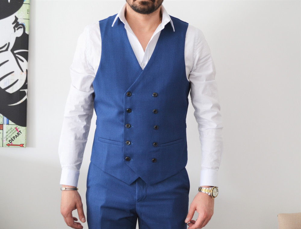 costume homme bleu slim 3 pièces avec gilet