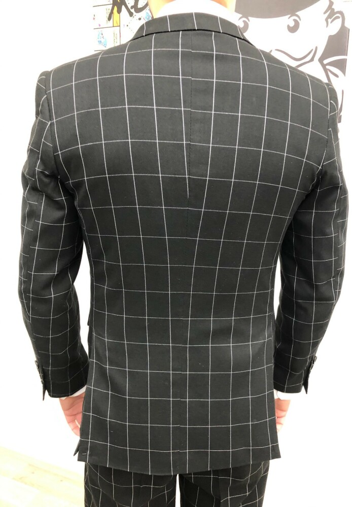 Costume homme slim noir à carreaux 3 pièces