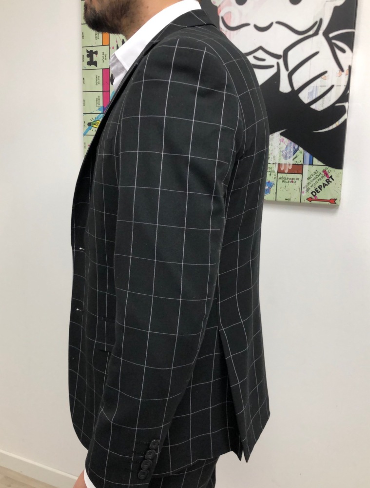 Costume homme slim noir à carreaux 3 pièces