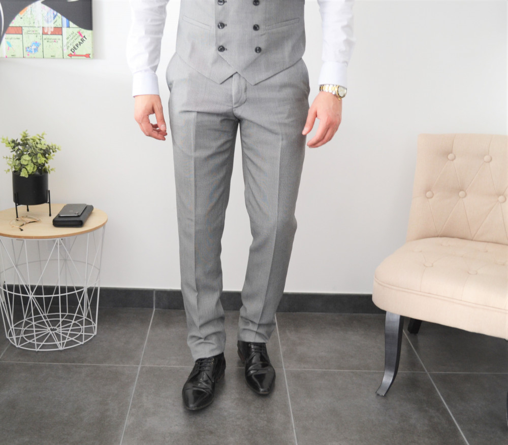 Costume slim gris piqué avec gilet
