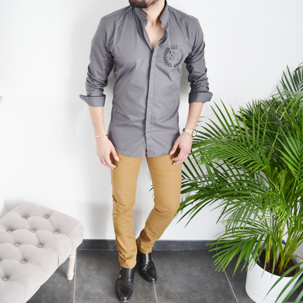 chemise homme grise slim avec col mao Emporio Milano