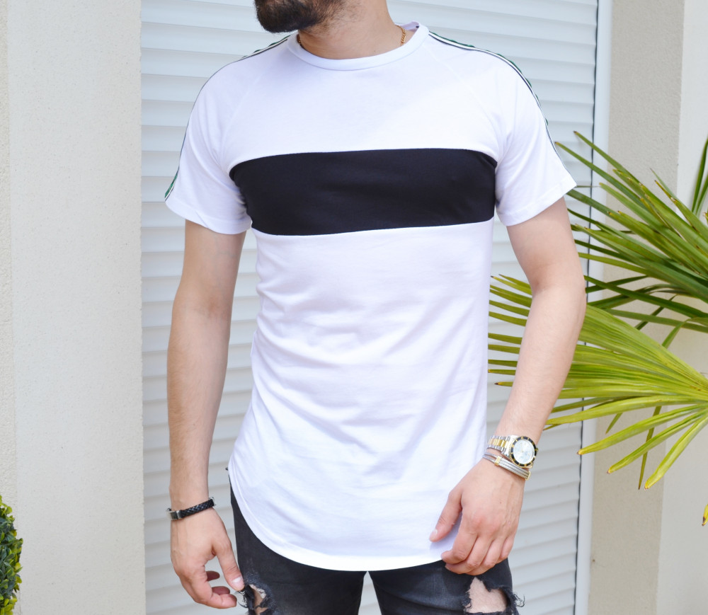 T-shirt blanc slim bande bi colors