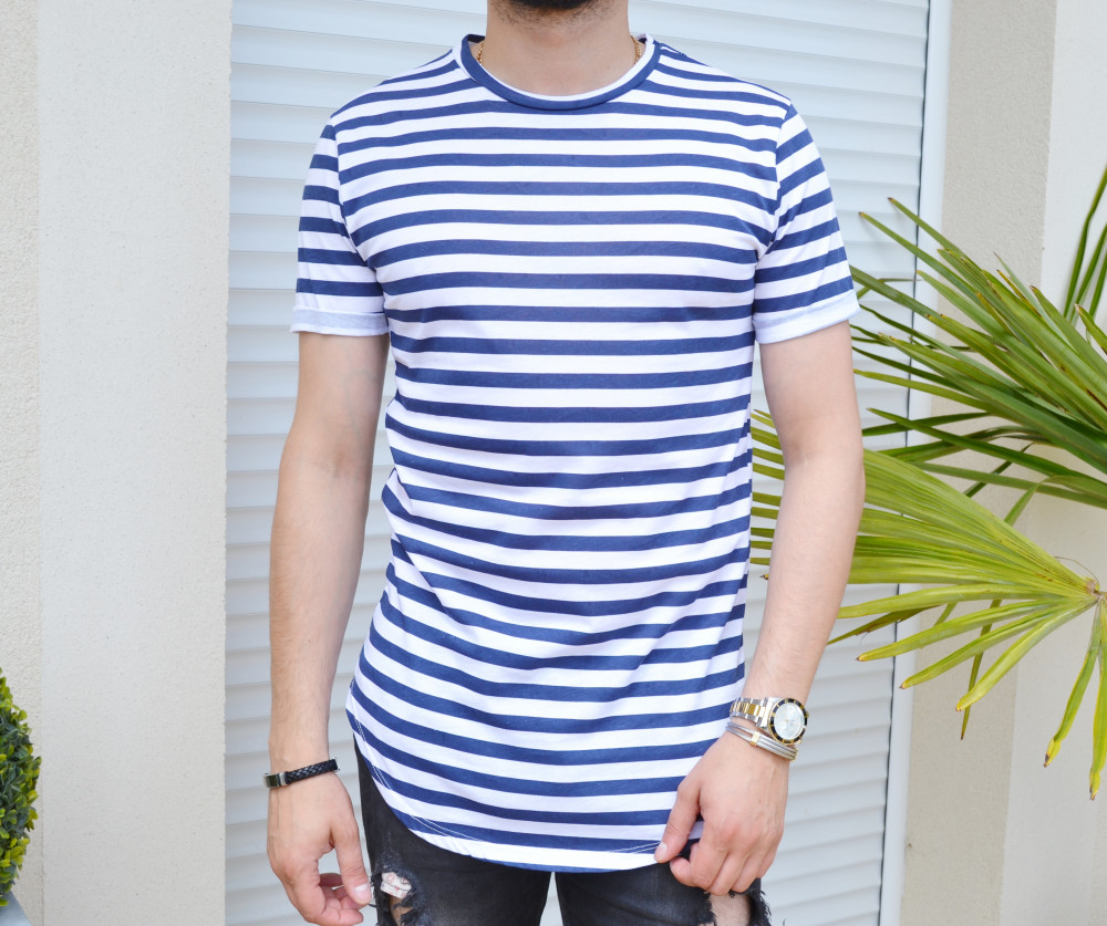 T-shirt marinière blanc et marine oversize