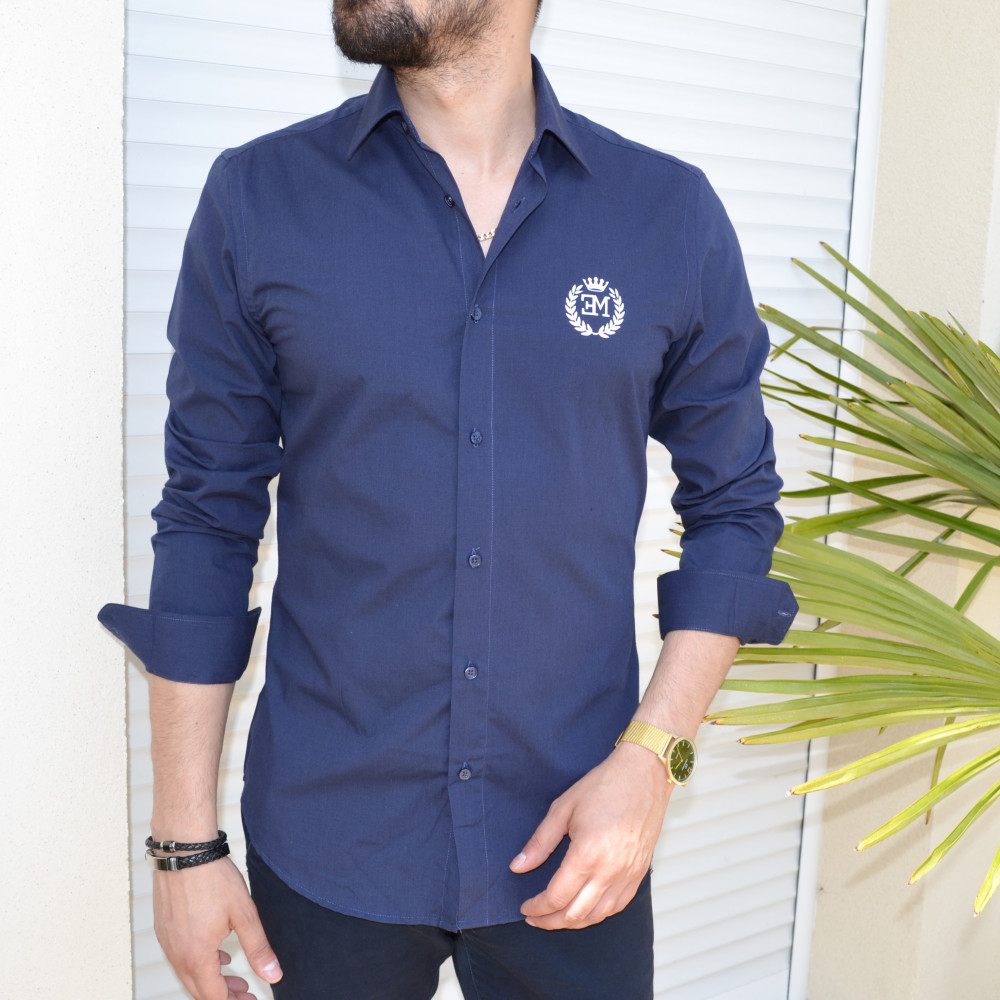 Chemise emporio milano bleu marine slim fit avec logo