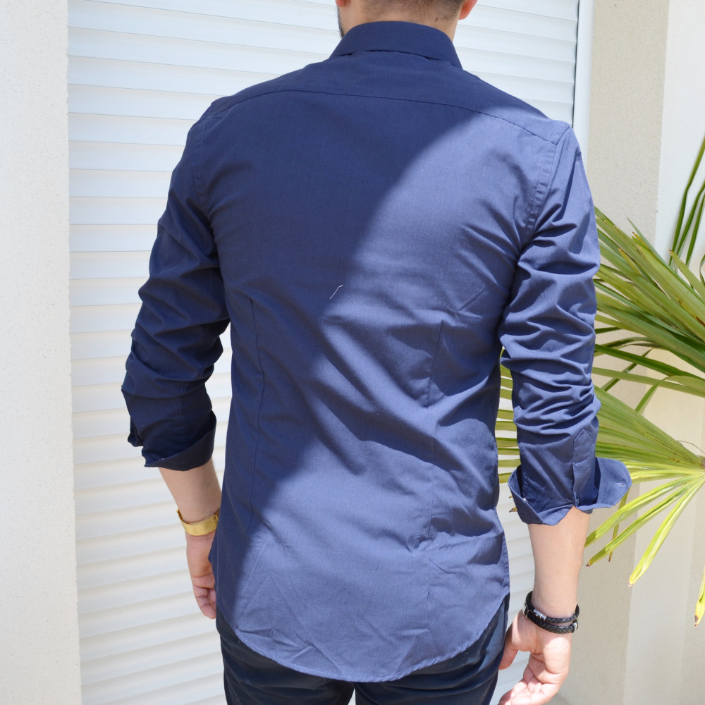 Chemise emporio milano bleu marine slim fit avec logo