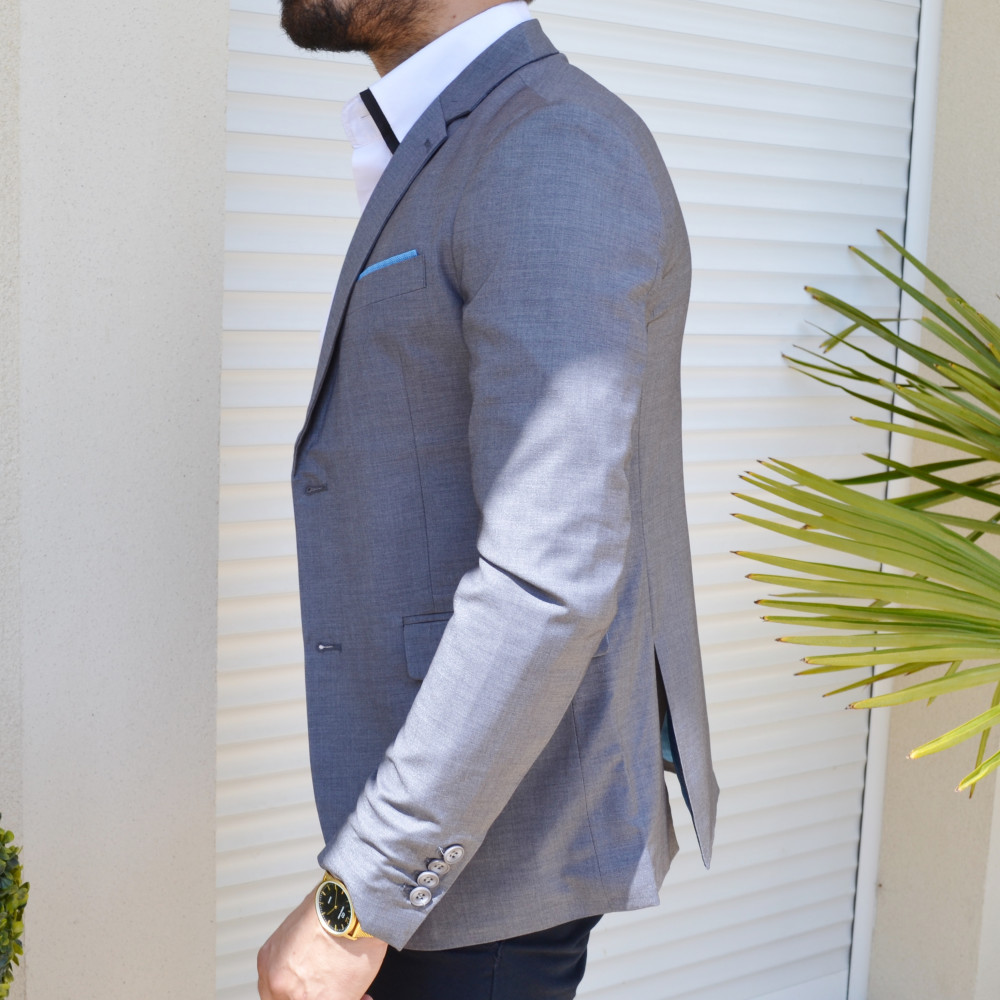 Blazer slim gris avec pochette