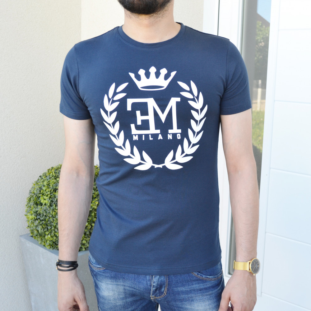 T-shirt bleu Emporio Milano coton stretch