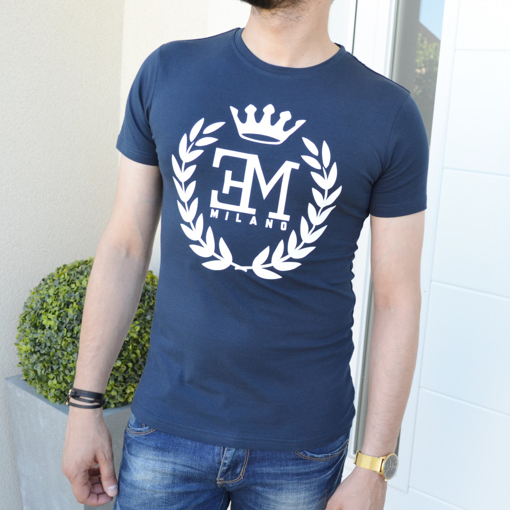 T-shirt bleu Emporio Milano coton stretch