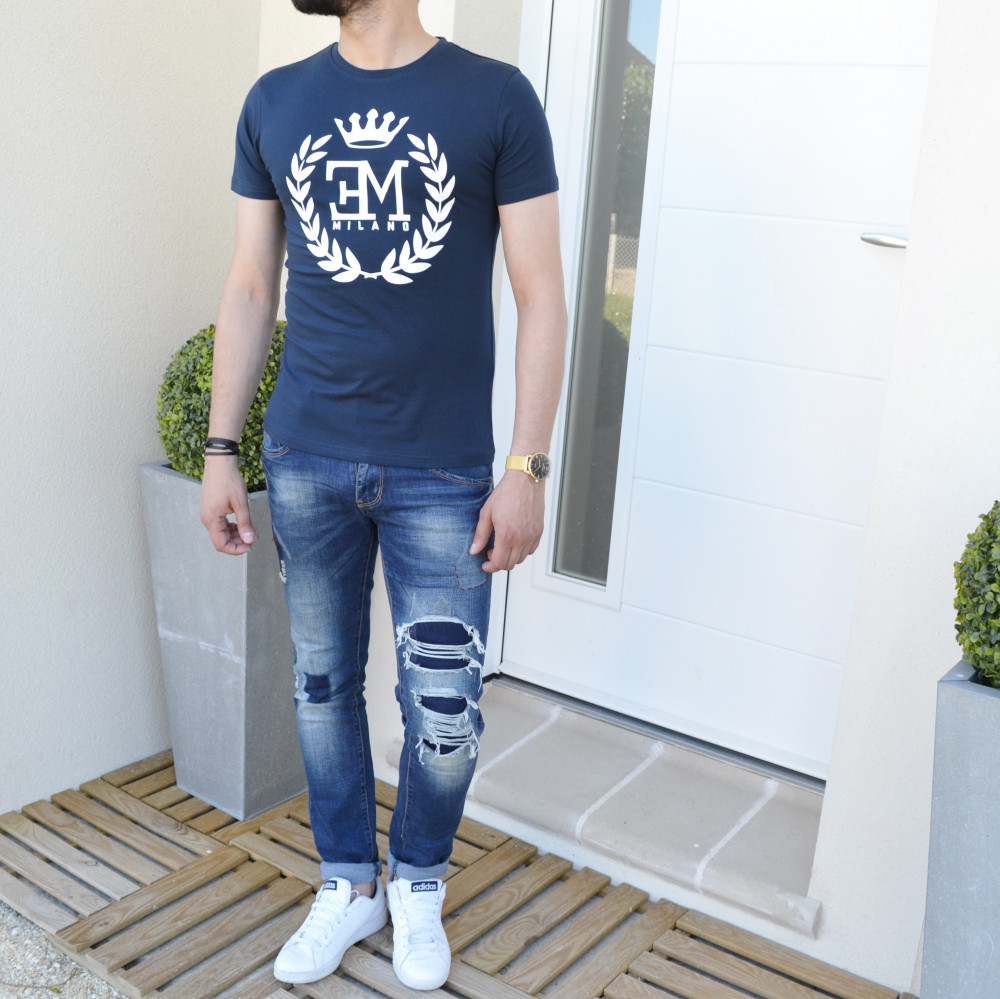T-shirt bleu Emporio Milano coton stretch