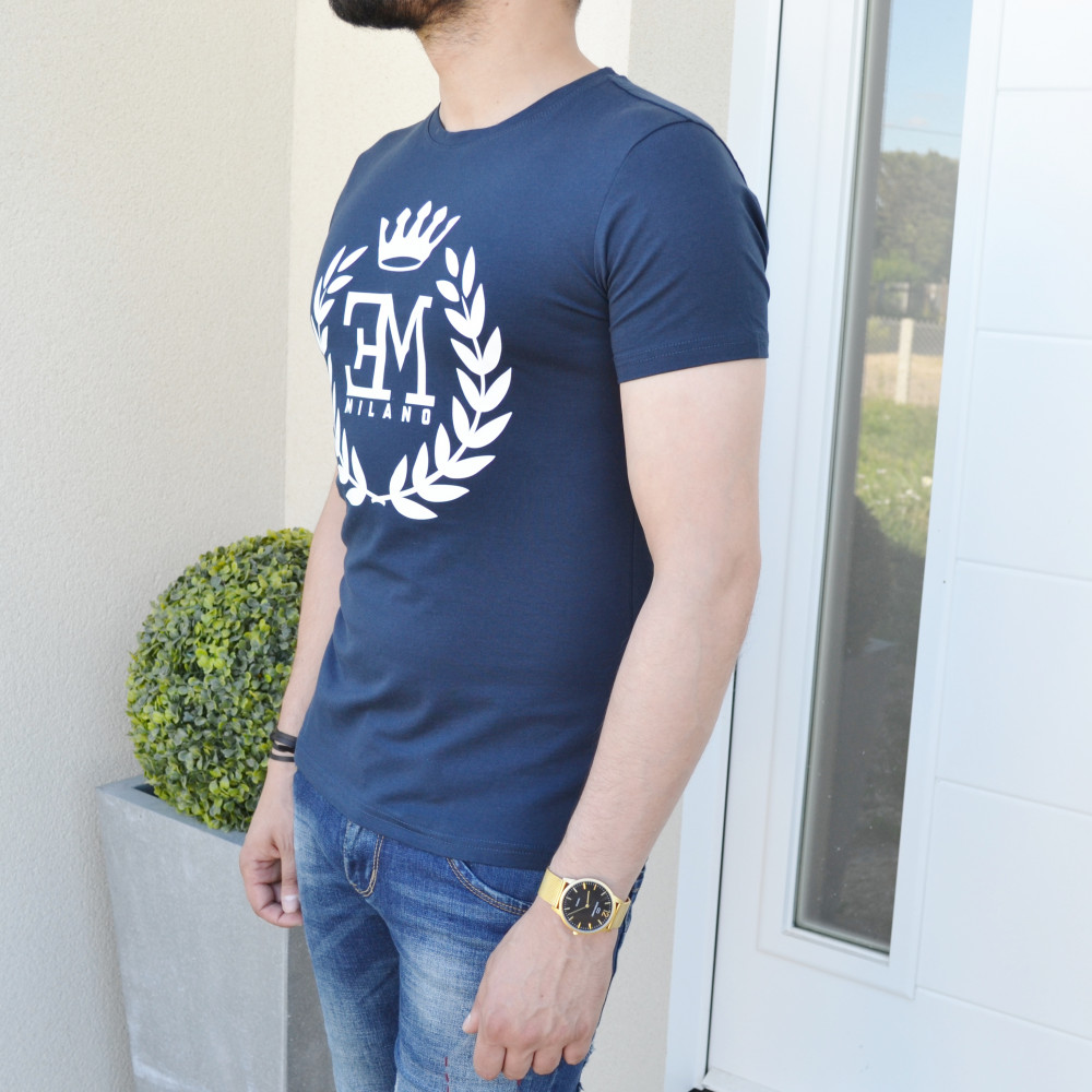 T-shirt bleu Emporio Milano coton stretch