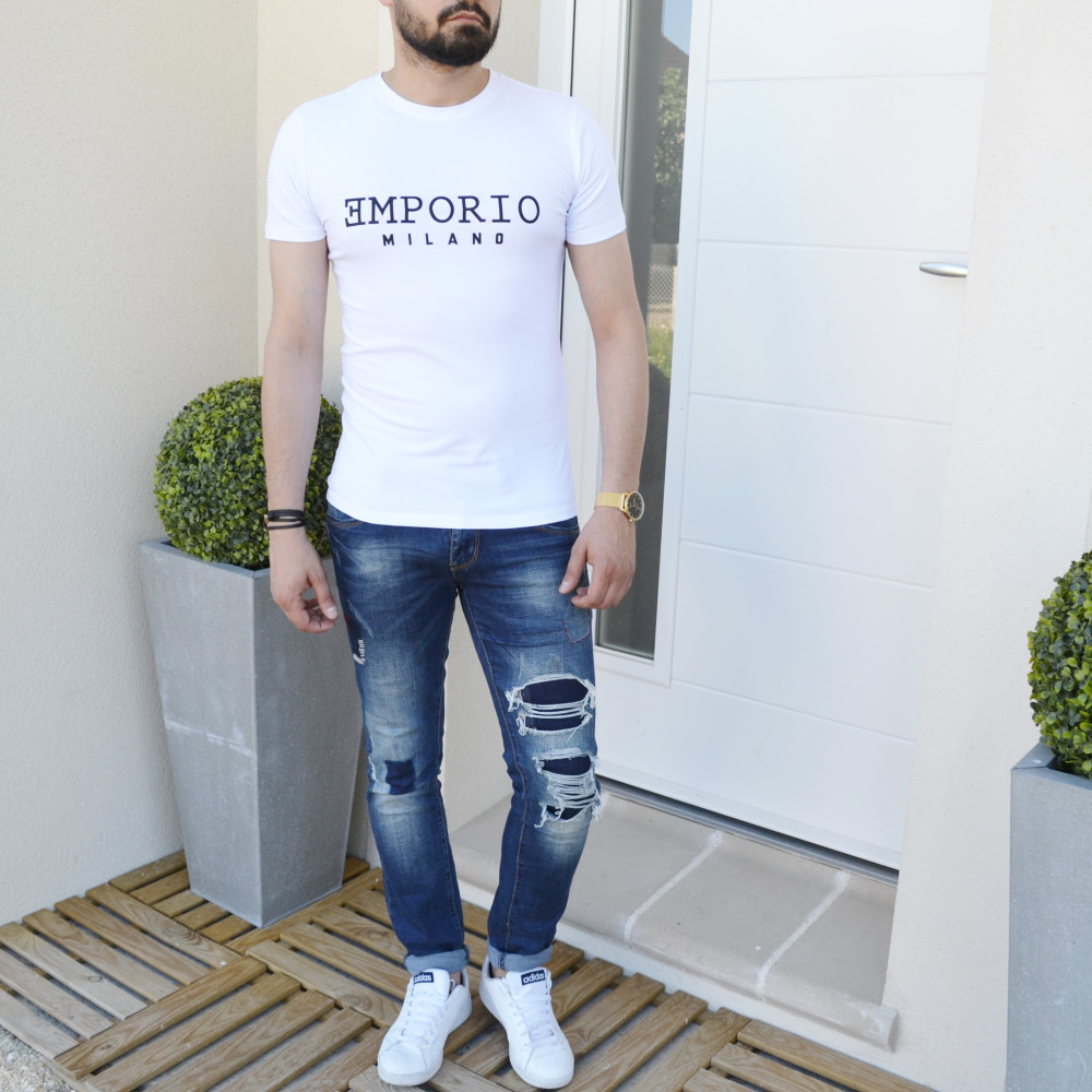 T-shirt slim blanc Emporio Milano